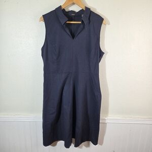 T Tahari Navy Linen Blend Dress 14 Sleeveless Fit Flare NWT